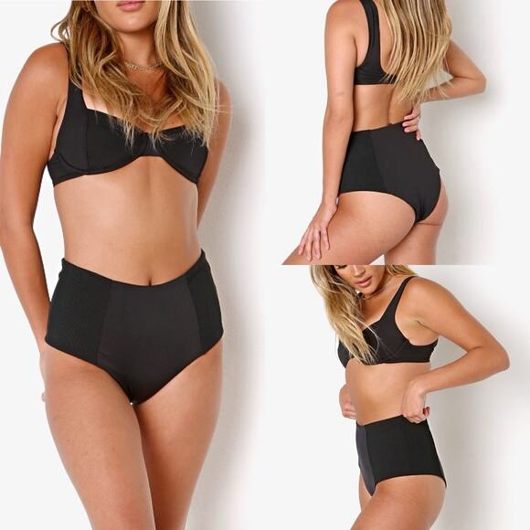 L*Space Jackie High Waist Bikini Bottom Swim Black - Picture 1 of 13